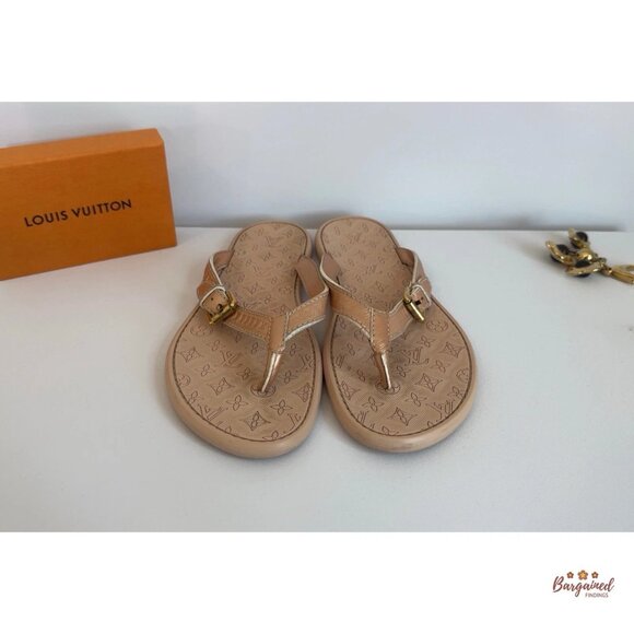 Auth Louis Vuitton Pink/Beige Monogram Embossed Rubber Flip Flop Sandals 40/10 - Picture 9 of 10